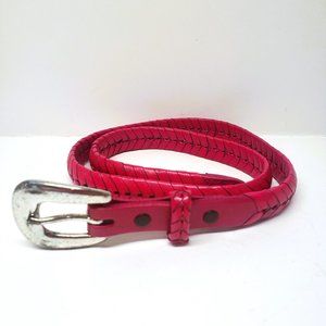 Pink Leather Braided Belt Brass Buckle Size 28 Made in Mexico